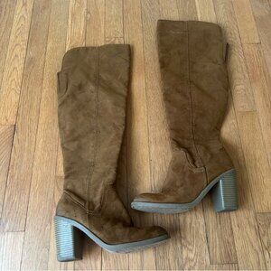 Faux Suede Brown Tan Knee-High Heel Women's Fashion Boots Size 8